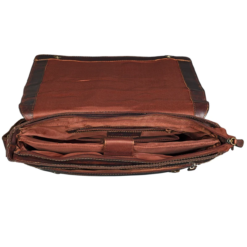 "Raffael" Vintage Messenger Bag Büchertasche cognac dunkelbraun