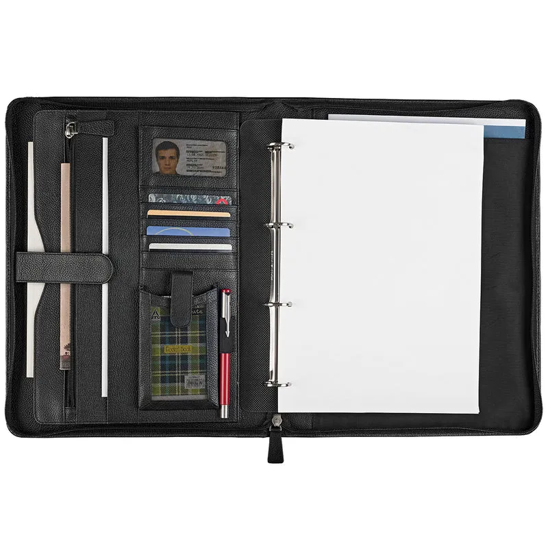 "Vincent" Dokumentenmappe A4 Leder schwarz mit Ringmechanik