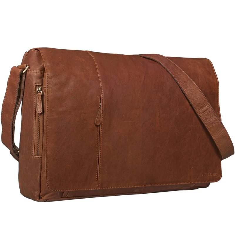 XXL Ledertasche Herren Umhängetasche 19 Zoll Laptop Leder Braun