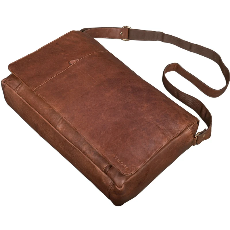 XXL Ledertasche Herren Umhängetasche 19 Zoll Laptop Leder Braun
