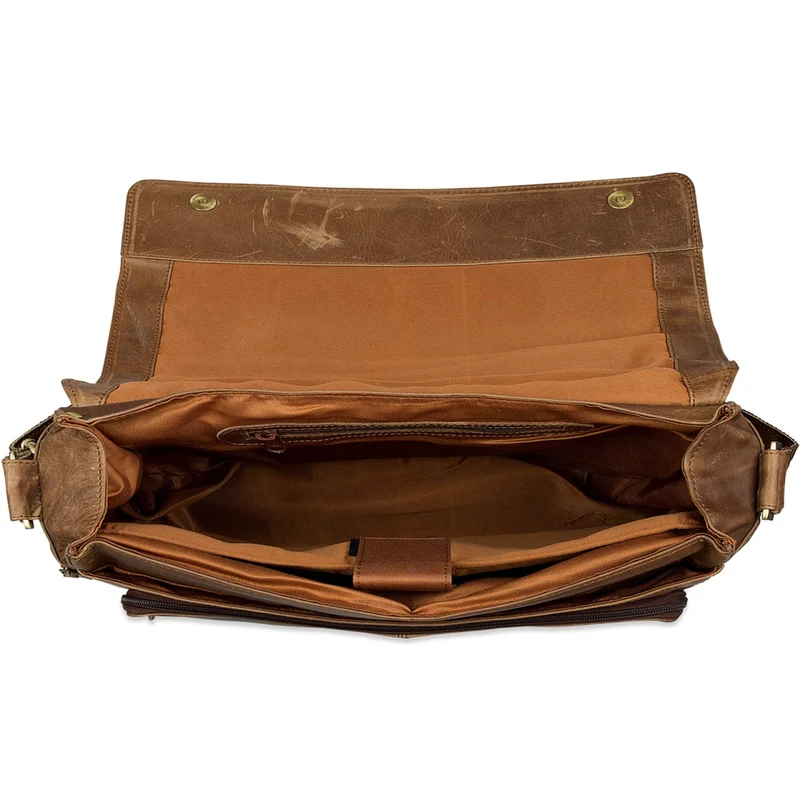 XXL Ledertasche Herren Umhängetasche 19 Zoll Laptop Leder Braun