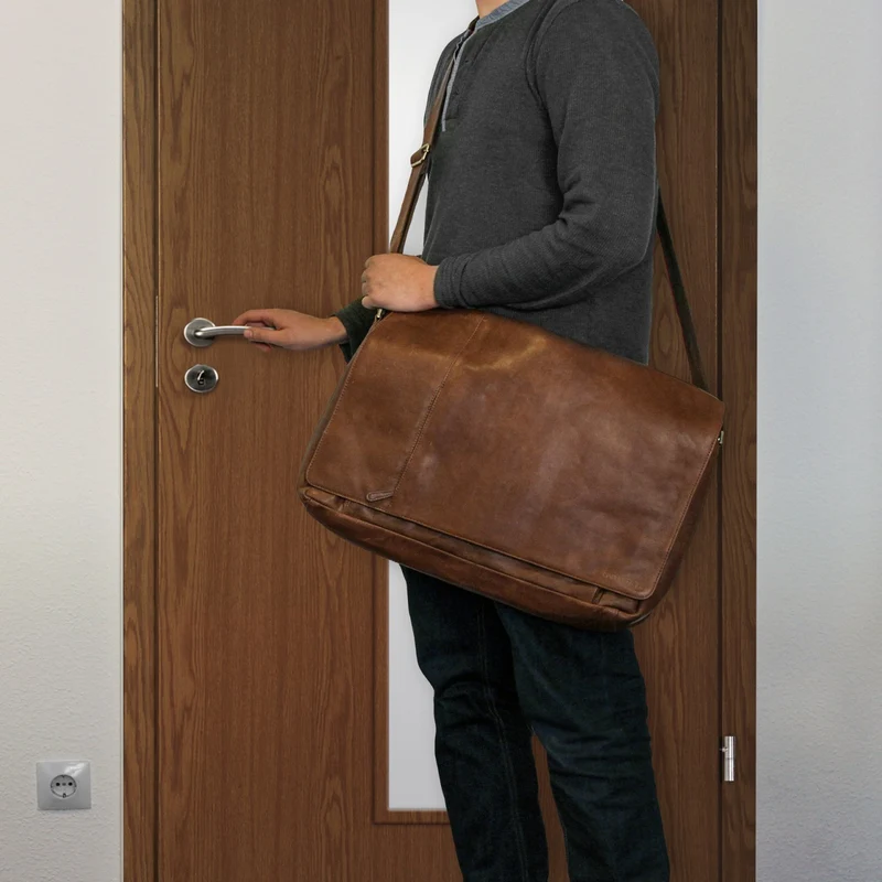 XXL Ledertasche Herren Umhängetasche 19 Zoll Laptop Leder Braun