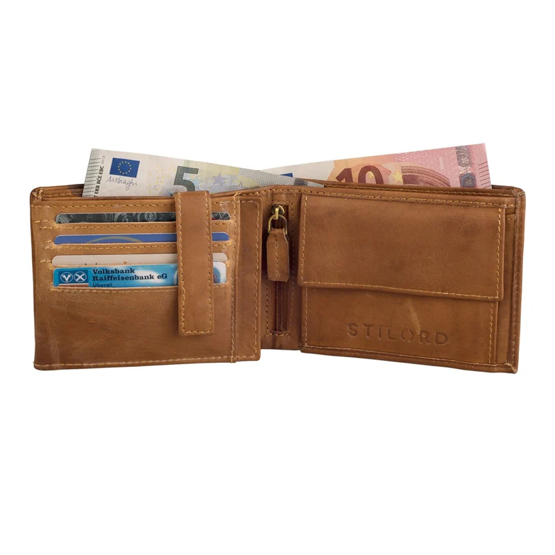 Herren Geldbörse / Portemonnaie / Brieftasche Braun Büffel-Leder