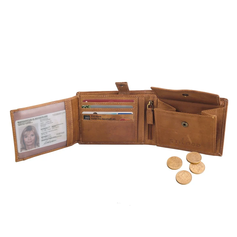 Herren Geldbörse / Portemonnaie / Brieftasche Braun Büffel-Leder