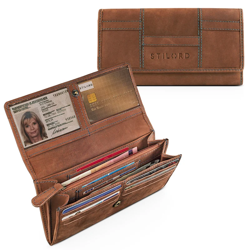 Vintage Portemonnaie für Damen aus Leder groß braun