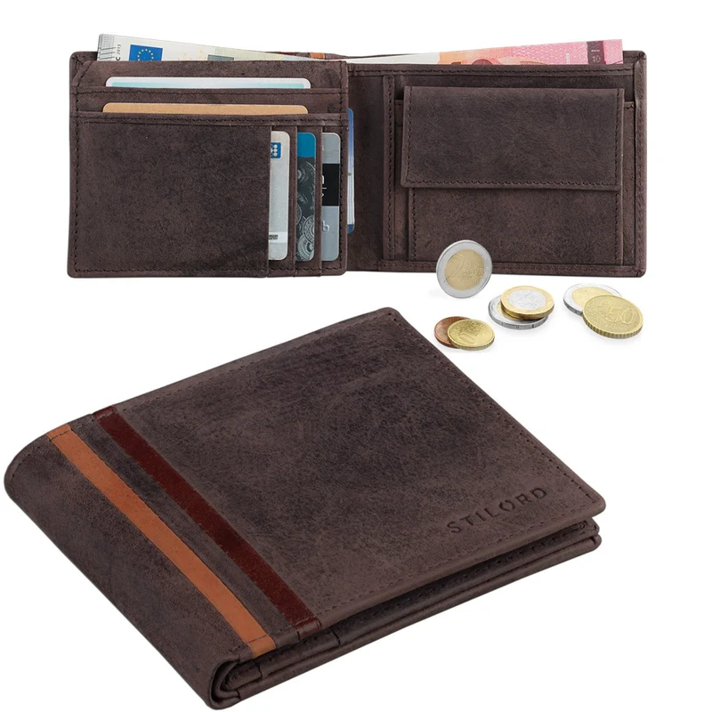 Retro Leder Portemonnaie sportlich elegant Rinds Leder dunkelbraun