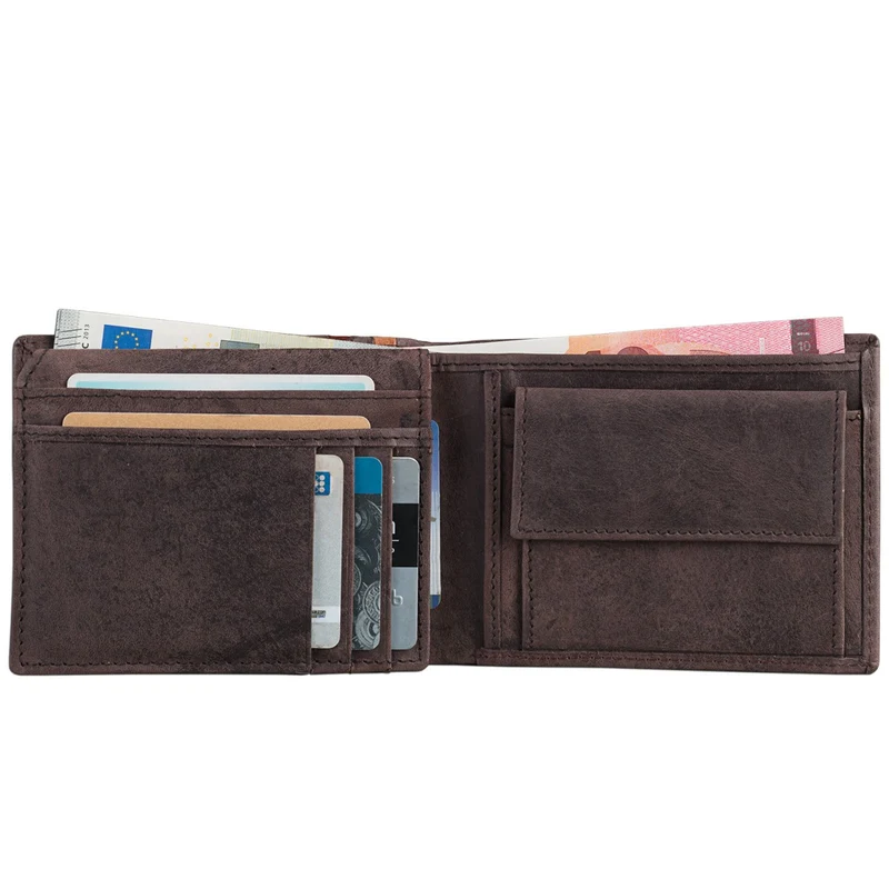 Retro Leder Portemonnaie sportlich elegant Rinds Leder dunkelbraun