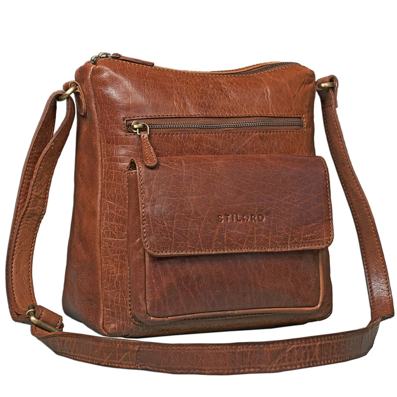 Vintage Umhängetasche für Damen aus echtem Büffel Leder braun