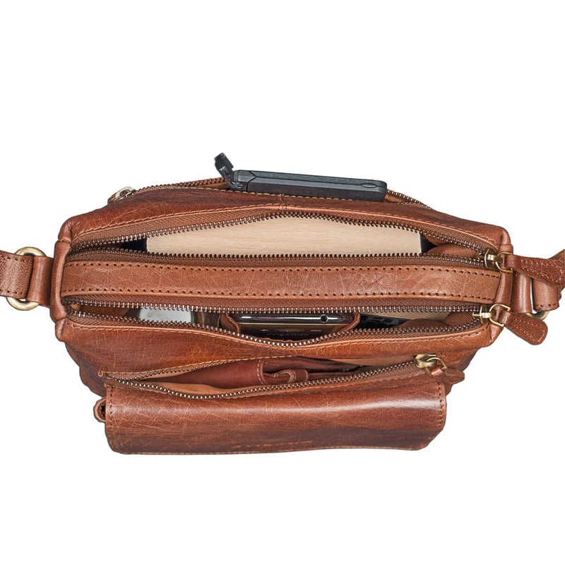 Vintage Umhängetasche für Damen aus echtem Büffel Leder braun