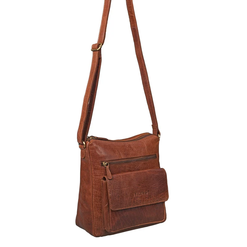 Vintage Umhängetasche für Damen aus echtem Büffel Leder braun