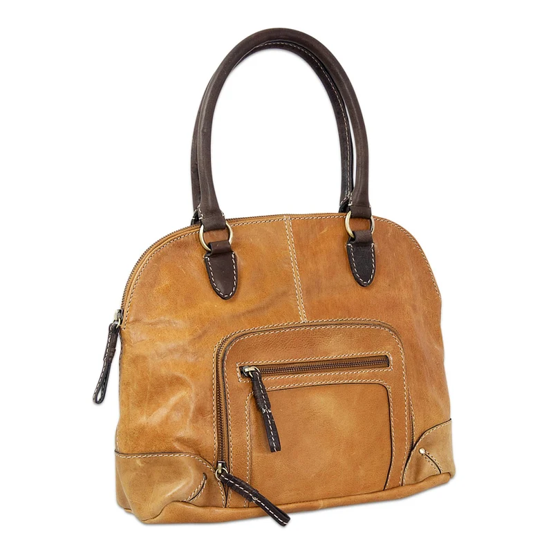 Vintage Handtasche groß für Damen Henkeltasche Büffel Leder