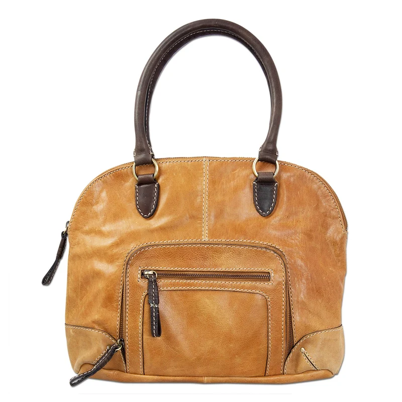 Vintage Handtasche groß für Damen Henkeltasche Büffel Leder