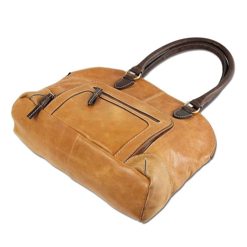 Vintage Handtasche groß für Damen Henkeltasche Büffel Leder