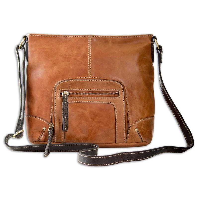Kleine Vintage Damen Umhängetasche aus Leder braun