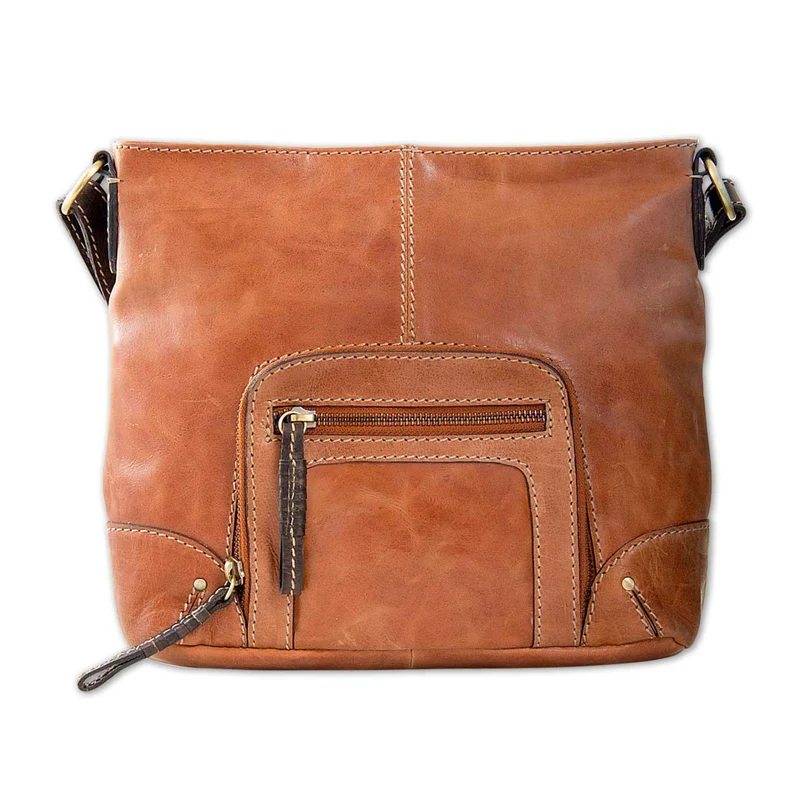 Kleine Vintage Damen Umhängetasche aus Leder braun