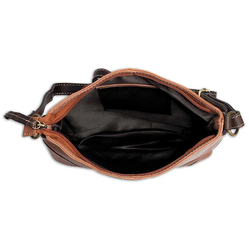 Kleine Vintage Damen Umhängetasche aus Leder braun