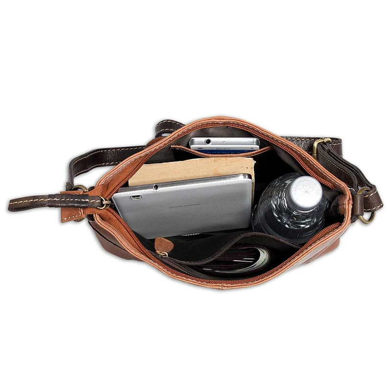 Kleine Vintage Damen Umhängetasche aus Leder braun