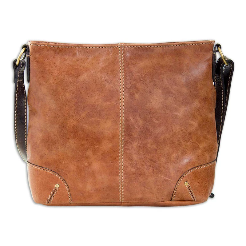 Kleine Vintage Damen Umhängetasche aus Leder braun