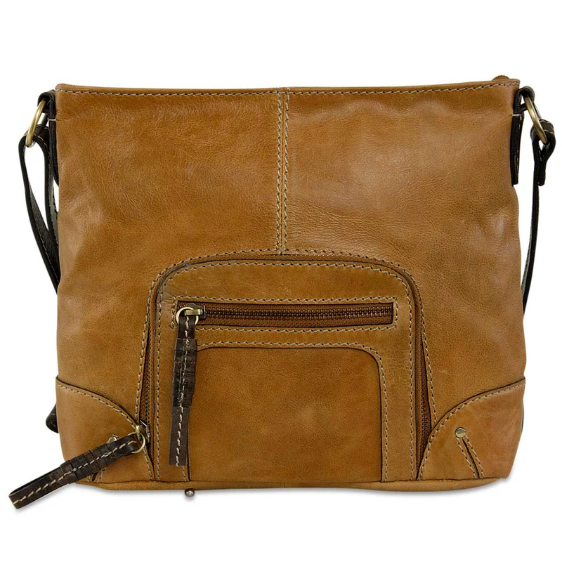 Damen Umhängetasche klein Handtasche Leder Cognac Braun