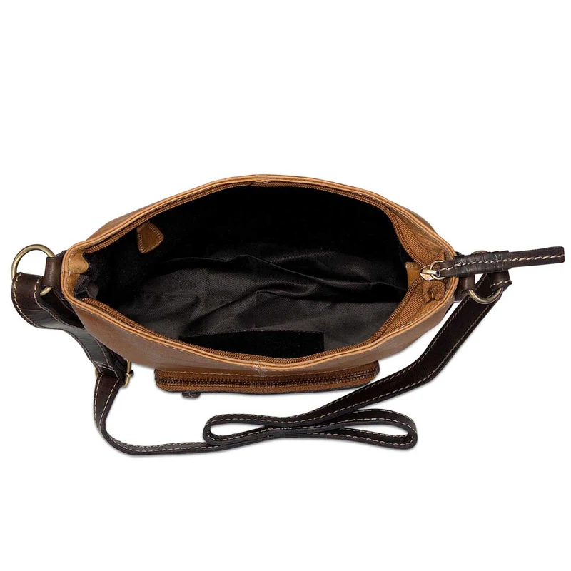 Damen Umhängetasche klein Handtasche Leder Cognac Braun