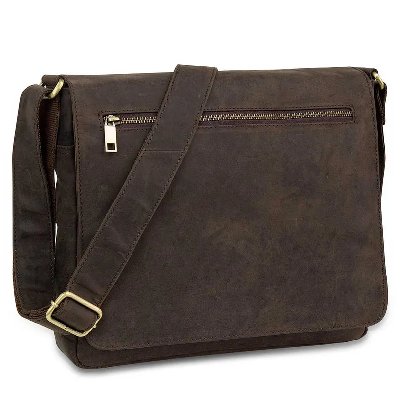 Messenger Bag kompakt Herren Umhängetasche Tablet Leder Braun