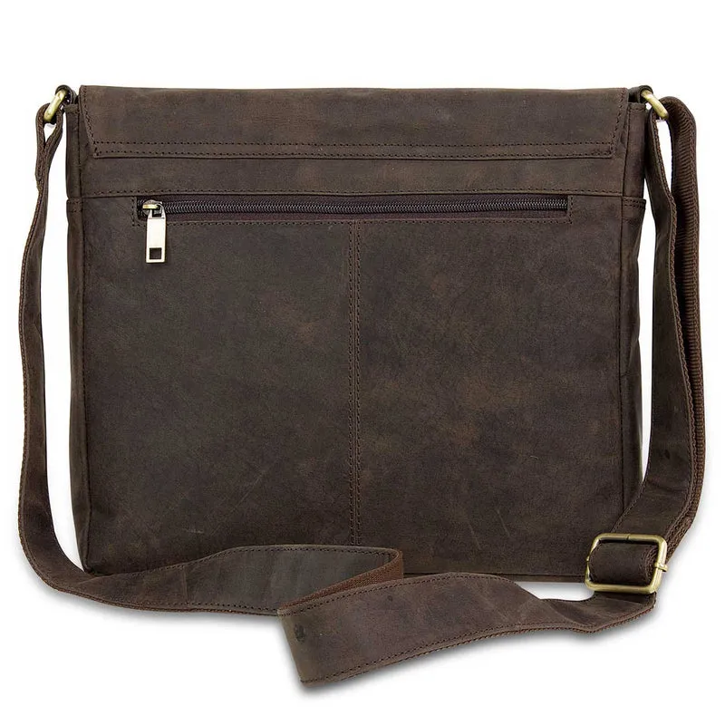 Messenger Bag kompakt Herren Umhängetasche Tablet Leder Braun