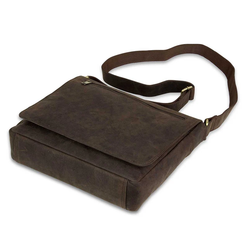 Messenger Bag kompakt Herren Umhängetasche Tablet Leder Braun