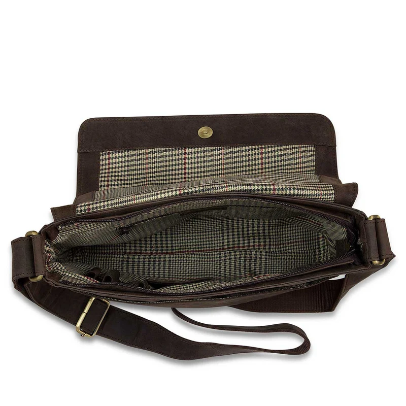 Messenger Bag kompakt Herren Umhängetasche Tablet Leder Braun