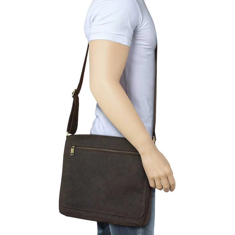 Messenger Bag kompakt Herren Umhängetasche Tablet Leder Braun
