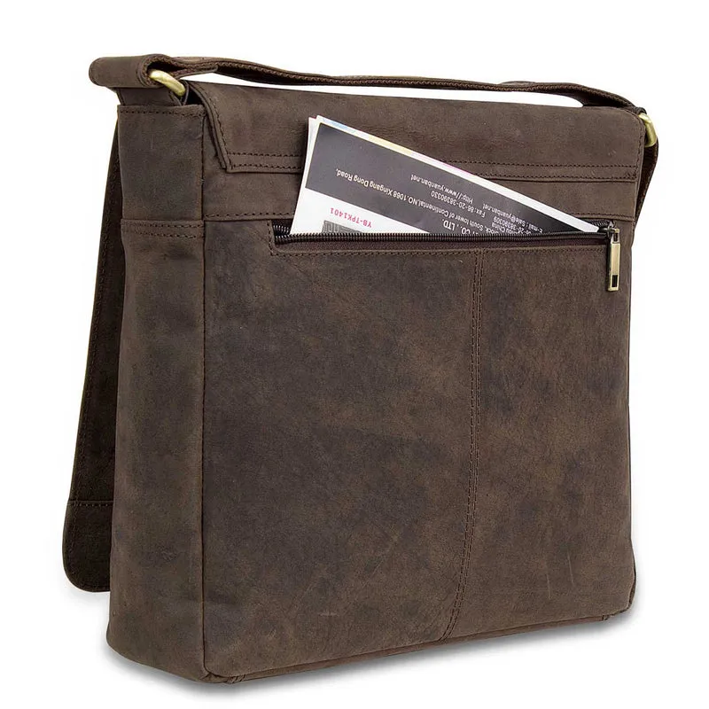 Messenger Bag kompakt Herren Umhängetasche Tablet Leder Braun
