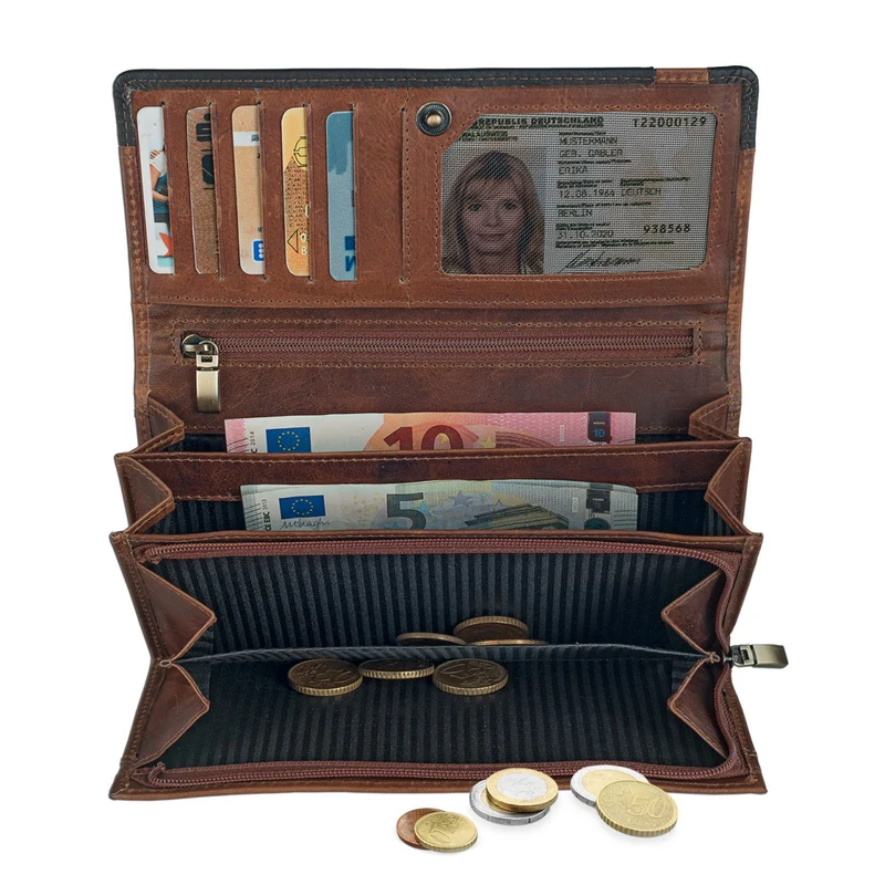 Vintage Damen Portemonnaie zeitlos und klassisch Leder Braun