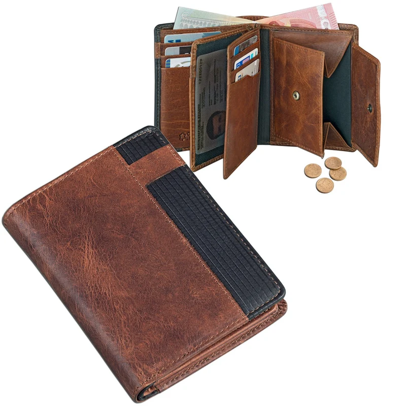 Vintage Portemonnaie Herren Geldbörse 9 EC-Karten Leder Braun