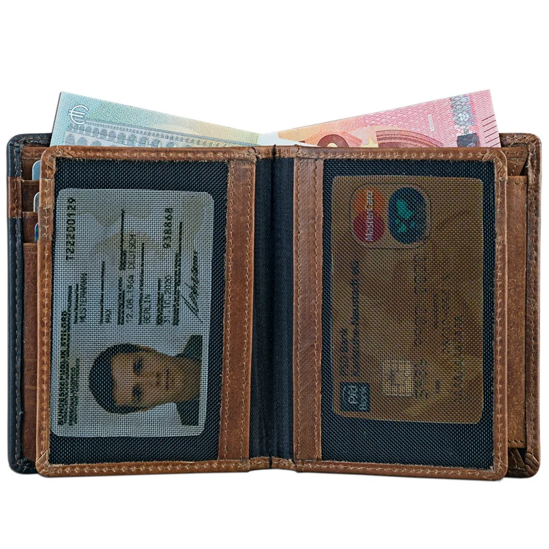 Vintage Portemonnaie Herren Geldbörse 9 EC-Karten Leder Braun