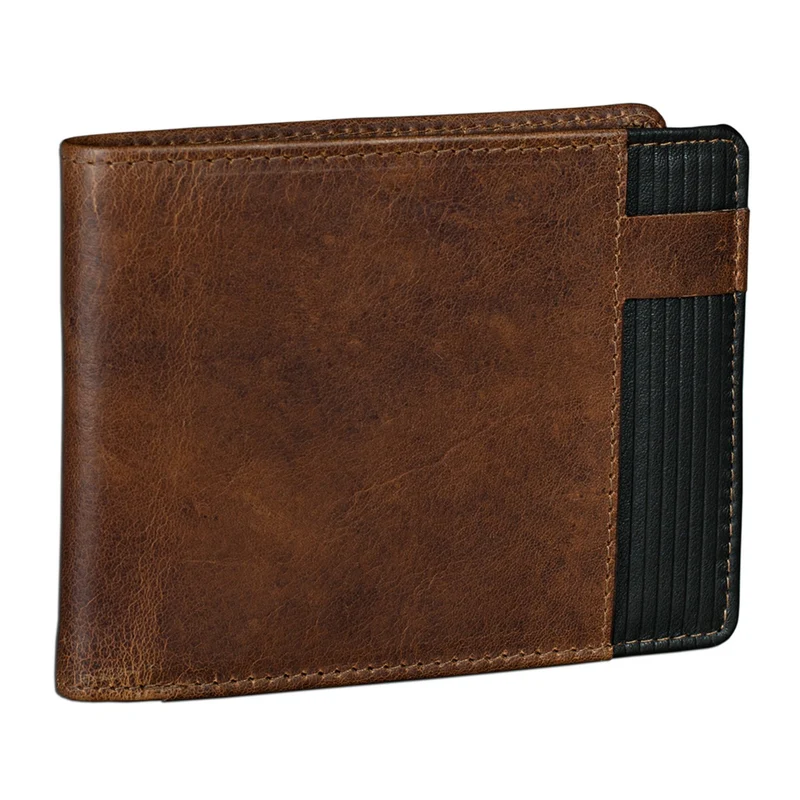 Herren Portemonnaie aus Leder Geldbörse Vintage Leder Braun-Schwarz