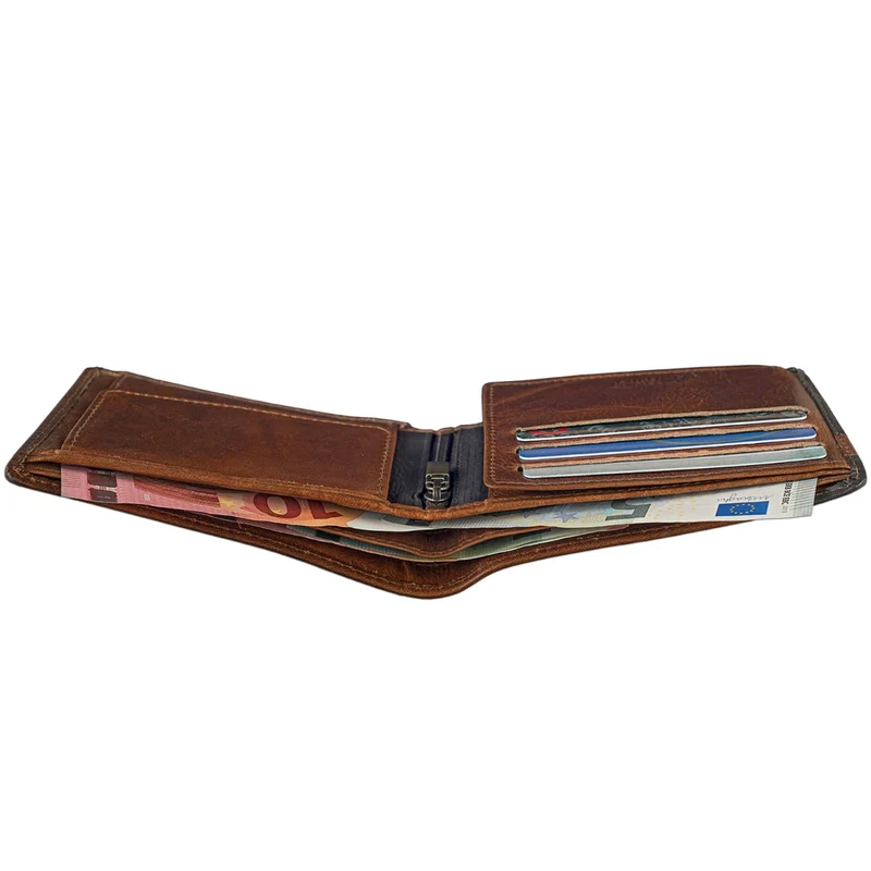 Herren Portemonnaie aus Leder Geldbörse Vintage Leder Braun-Schwarz
