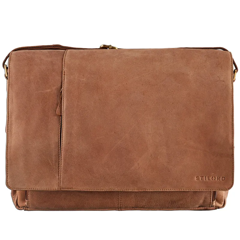 Vintage Ledertasche Umhängetasche Uni 15,6 Zoll Laptop Leder hellbraun