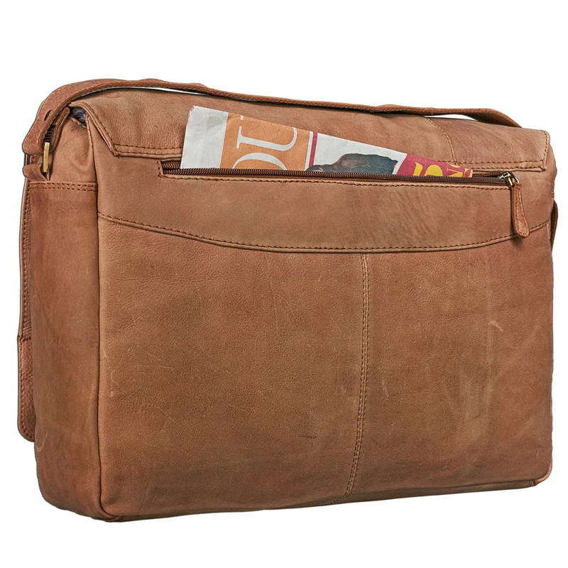 Vintage Ledertasche Umhängetasche Uni 15,6 Zoll Laptop Leder hellbraun