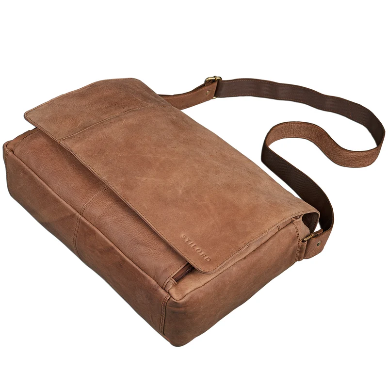 Vintage Ledertasche Umhängetasche Uni 15,6 Zoll Laptop Leder hellbraun