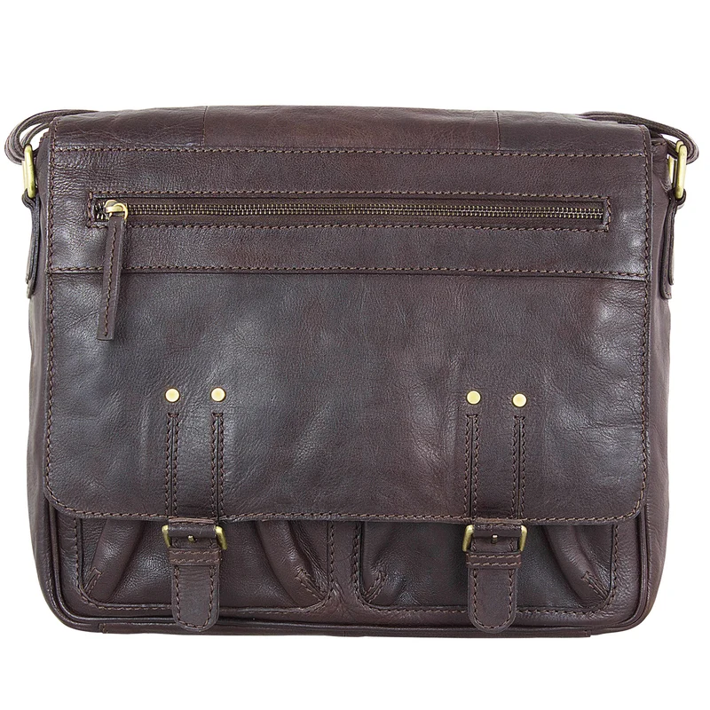 "Leonard" Vintage Umhängetasche Leder dunkelbraun