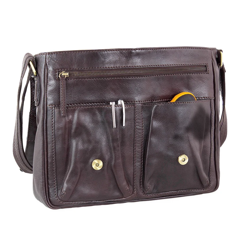 "Leonard" Vintage Umhängetasche Leder dunkelbraun