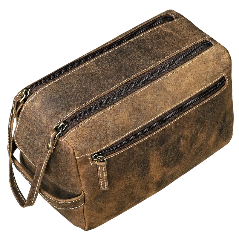 "Laurenz" Waschtasche Leder sepia - braun