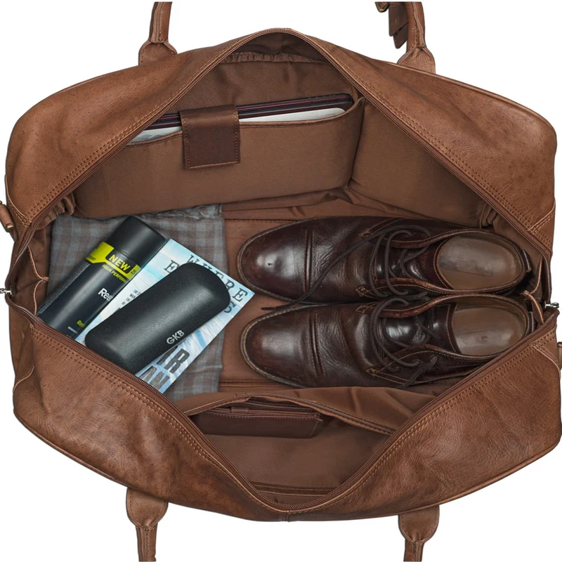 Reisetasche elegant und groß XXL Weekender Bag cognac braun