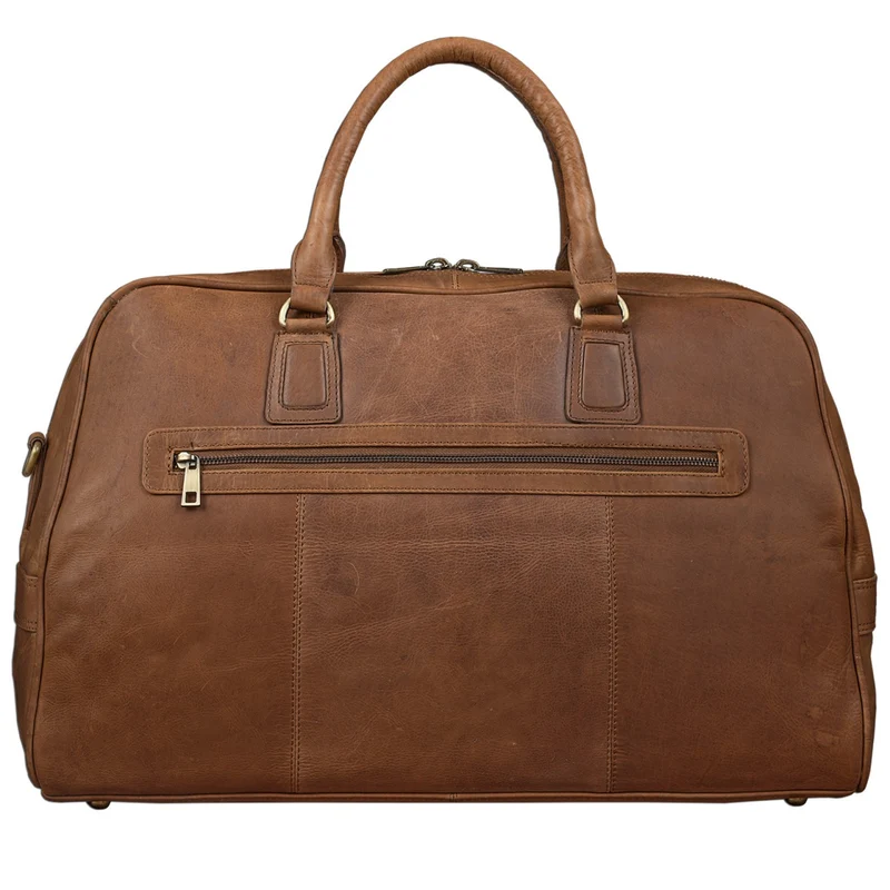 Vintage Reisetasche aus echtem Leder mit Tragegurt und Griff, cognac