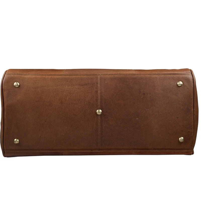Vintage Reisetasche aus echtem Leder mit Tragegurt und Griff, cognac