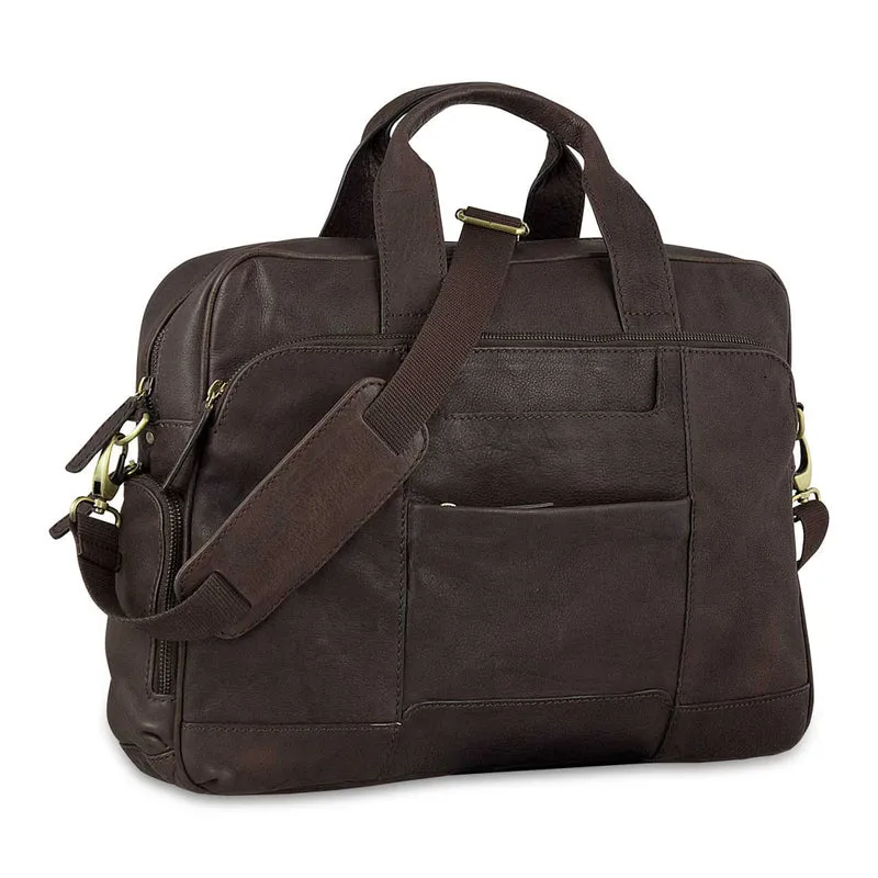 Umhängetasche viele Fächer Schultertasche Unisex Leder Braun