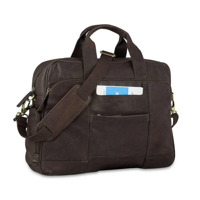 Umhängetasche viele Fächer Schultertasche Unisex Leder Braun