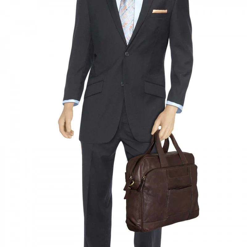 Umhängetasche viele Fächer Schultertasche Unisex Leder Braun