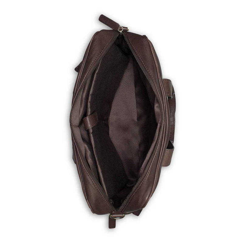 Umhängetasche viele Fächer Schultertasche Unisex Leder Braun