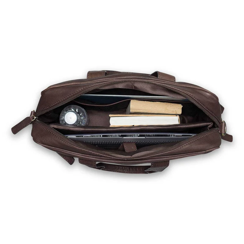 Umhängetasche viele Fächer Schultertasche Unisex Leder Braun
