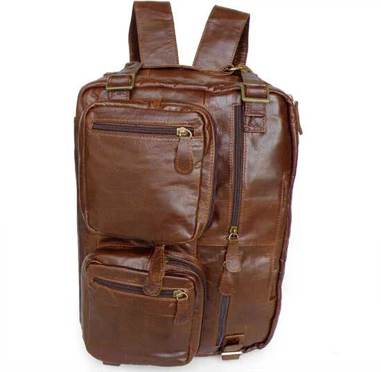Umhängetasche und Lederrucksack 2-in-1 Vintage Leder braun